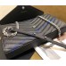 Monogram Saint Laurent Chain Wallet in Black Grain de Poudre Textured Matelasse Leather with Silver-metal Toned Hardware