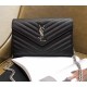 Monogram Saint Laurent Chain Wallet in Black Grain de Poudre Textured Matelasse Leather with Silver-metal Toned Hardware