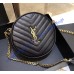 Saint Laurent VINYLE round camera bag in chevron-quilted grain de poudre embossed leather YSL610436-black