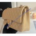 Chanel Small Classic Flap Bag in Tan Caviar Leather with golden hardware