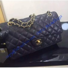 Chanel Small Classic Flap Bag in Black Caviar Leather with golden hardware