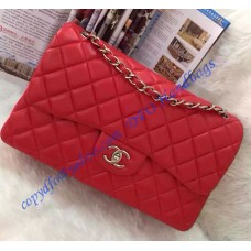 Chanel Jumbo Classic Flap Bag in Red Lambskin with silver hardware