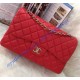Chanel Jumbo Classic Flap Bag in Red Lambskin with silver hardware