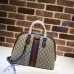 Ophidia GG Medium Top Handle Bag with Brown Leather Trim
