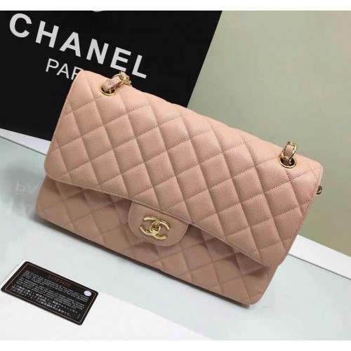 Chanel Jumbo Classic Flap Bag in Pink Caviar Leather with golden ...