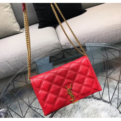 Saint Laurent BECKY chain wallet in quilted lambskin YSL585031-red ...