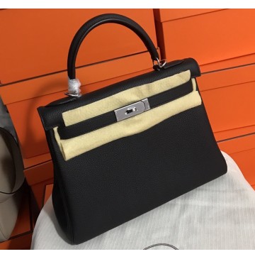 Hermes Kelly 32cm in Togo Leather Palladium Hardware H5532W-Black