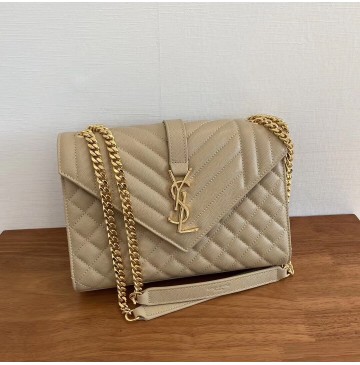 Saint Laurent Envelope Medium In Matelasse Lambskin YSL600185A-tan