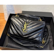 Saint Laurent College mini chain bag in shiny crackled leather YSL779430-black