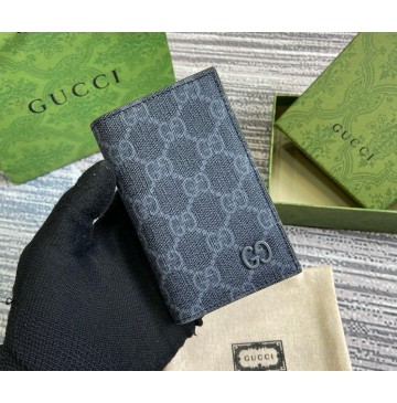 Gucci leather interior GG long card case GUW768249-black-green