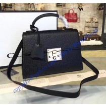 Gucci Padlock GG Supreme Top Handle Bag with Black and Brown Leather
