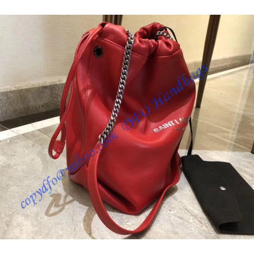 Saint Laurent Teddy Drawstring Bag in Red Smooth Leather