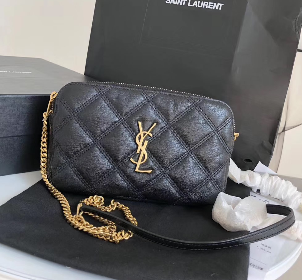 Saint Laurent BECKY double-zip pouch in quilted lambskin YSL608941 ...