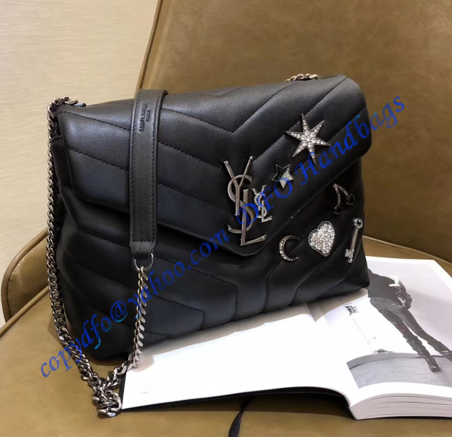 YSL Small Loulou Chain Bag in Black Y Matelasse Leather